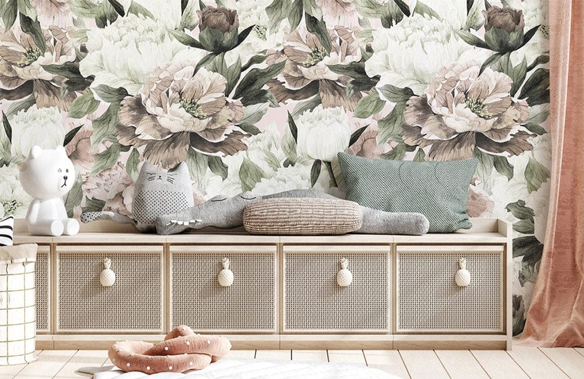 Elegant Neutral Floral Peel Stick Mural Wallpaper