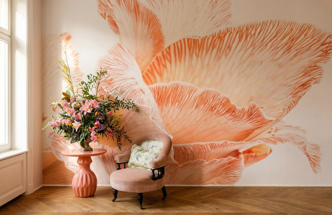 Elegant Peach Floral Wallpaper Mural