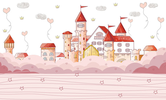 Whimsical Princess Castle Pink Mural Wallpaper