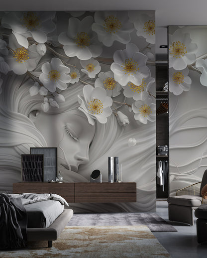 Serene Floral Dream Mural Wallpaper in bedroom