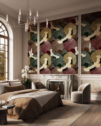 Cranes Over Peaks Mural Wallpaper in bedroom