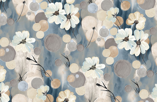 Blue Abstract Floral Botanical Mural Wallpaper