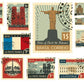 Vintage Travel Stamp Feature Mural Wallpaper