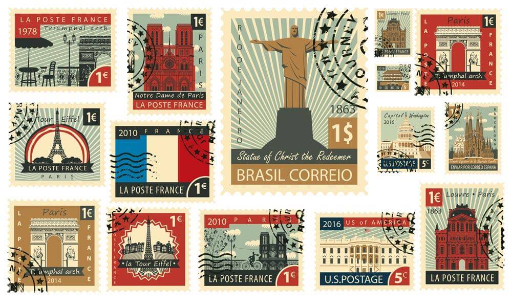 Design Your Own Famous Buildings Wall Art with This Stamp Pattern Wallpaper