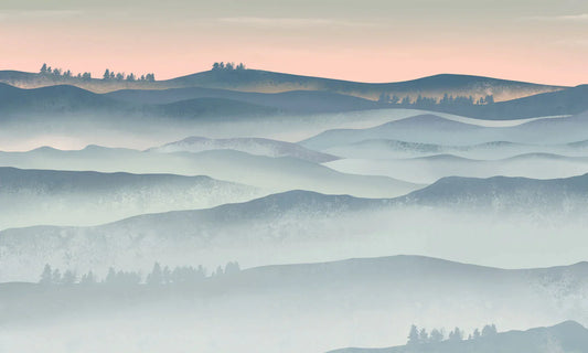 Misty Mountain Pastel Landscape Mural Wallpaper