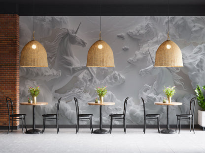 Majestic Unicorn Dreams Mural Wallpaper in restaurant setting