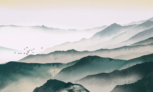 Ink Misty Mountain Landscape Wall Mural