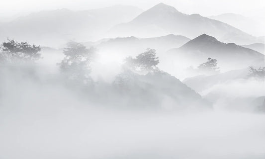 Misty Mountain Monochrome Landscape Mural Wallpaper