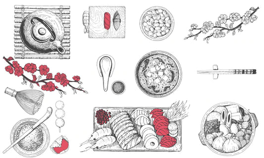 Wallpaper Mural with Dishes Featuring a Pattern Effect Dining Room