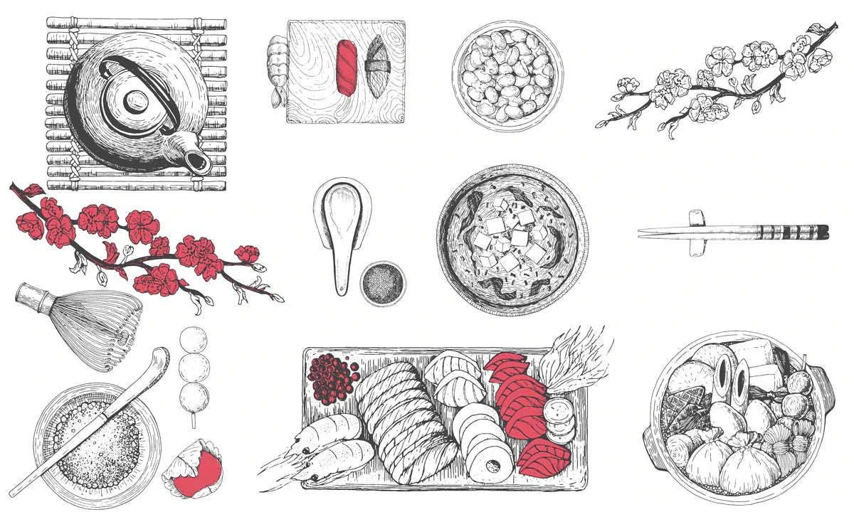 Vintage Culinary Sketches Mural Wallpaper