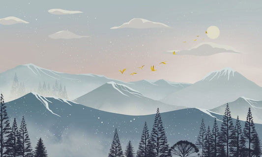 Home Decoration Wallpaper Mural Featuring an Ombre Mountain Scenery Design
