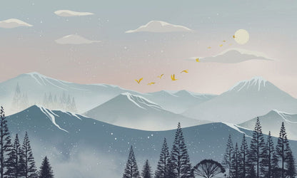 Home Decoration Wallpaper Mural Featuring an Ombre Mountain Scenery Design