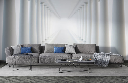 Endless Pillar Pathway Mural Wallpaper in living room
