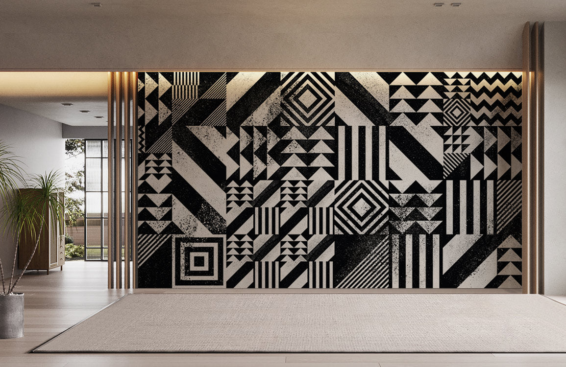 Bold Geometric Contrast Mural Wallpaper