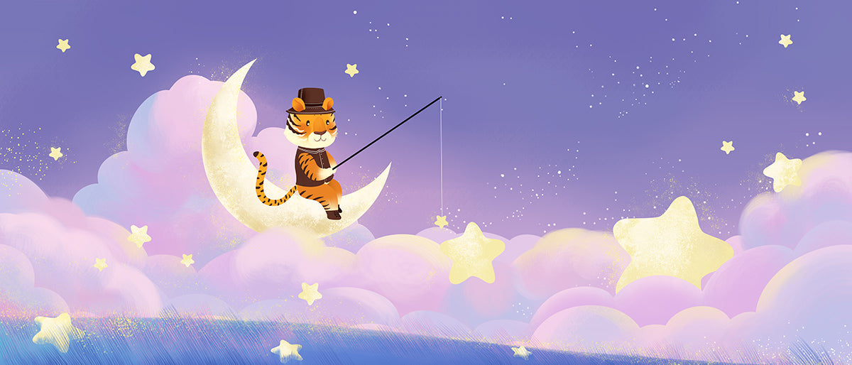 Charming Cat Fishing Moon Mural Wallpaper