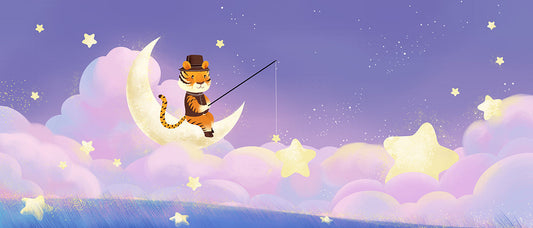 Charming Cat Fishing Moon Mural Wallpaper