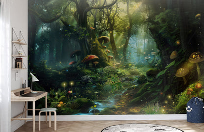 Mystical Forest Realm Mural Wallpaper in office