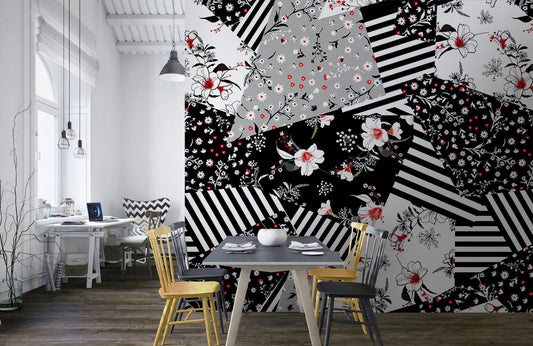 Monochrome Floral Patchwork Wallpaper