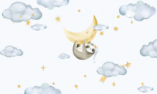 Soothing Nursery Sloth Moon Mural Wallpaper