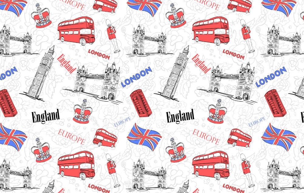 Vintage London Landmarks Illustration Mural Wallpaper