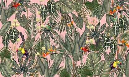 pink forest jungle wall mural home interior decor
