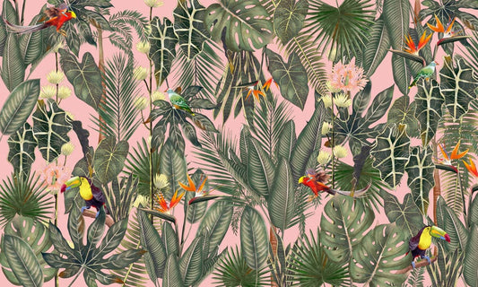 Tropical Bird with Pink Backdrop Mural Wallpaper