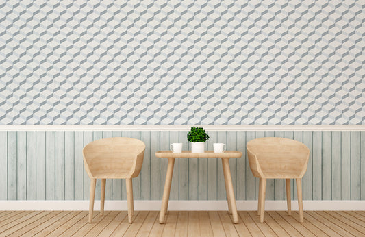 Blue Geometric Harmony Mural Wallpaper in dining area