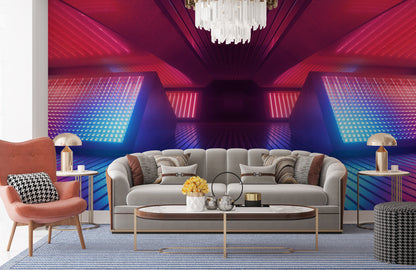 Neon Horizon Vortex Mural Wallpaper in living room