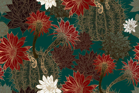 Dark Cactus Flower Pattern Home Decor