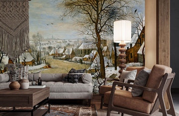 Winter Village Serenity Mural Wallpaper