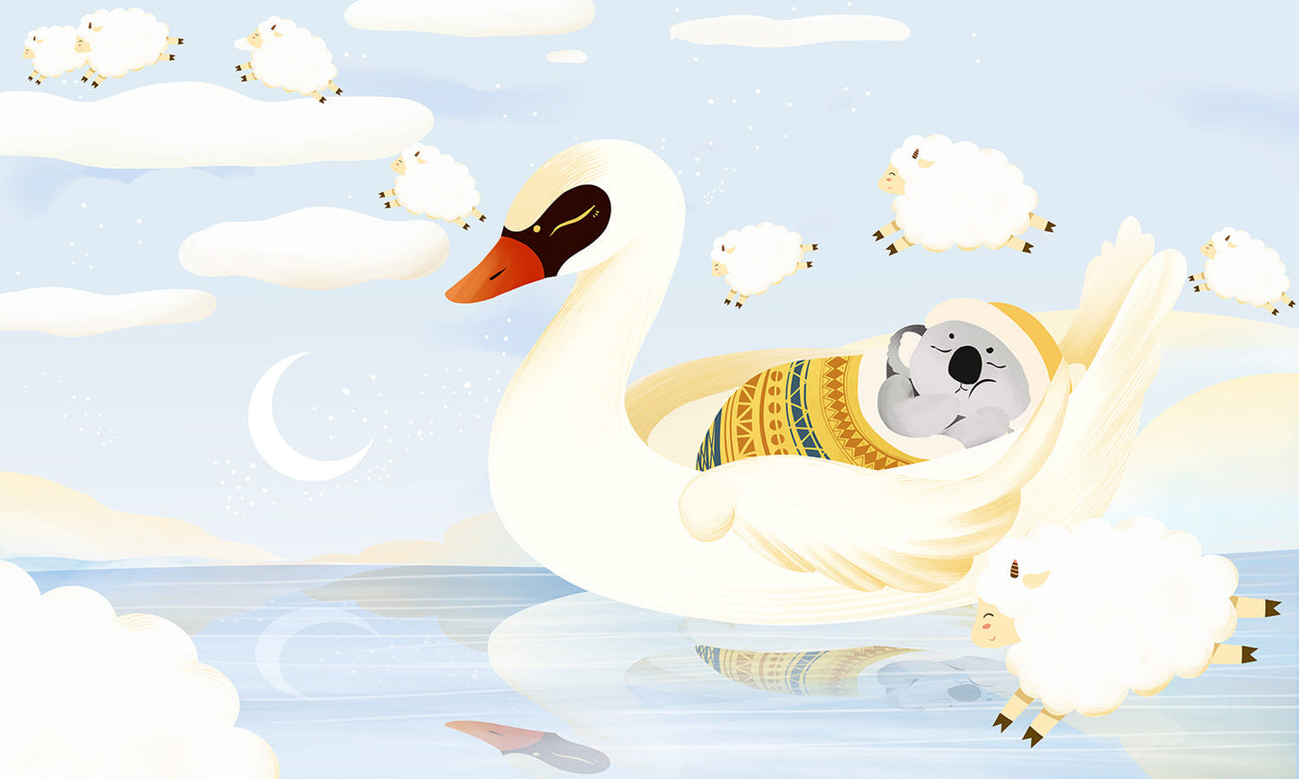 Whimsical Swan Cloud Nursery Mural Wallpaper