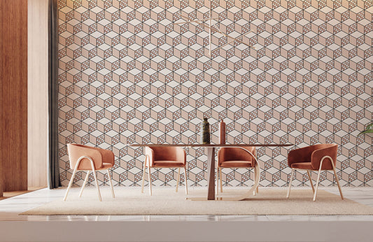 Geometric Modern Illusion Mural Wallpaper in dining room