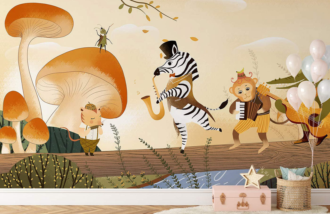 Whimsical Animal Musicians Kids Mural Wallpaper