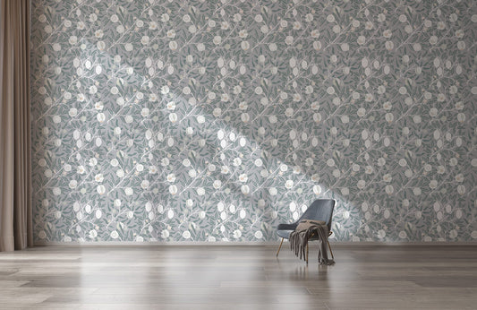 Silver Blossom Garden Mural Wallpaper