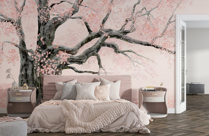 Serene Cherry Blossom Mural Wallpaper in bedroom