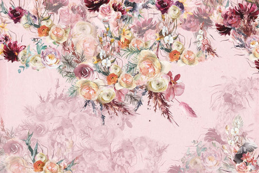 Vintage Pink Floral Bedroom Mural Wallpaper