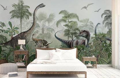 Jurassic Wilderness Mural Wallpaper in bedroom