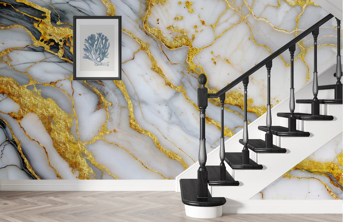 Majestic Gold Marble Mural Wallpaper in entryway