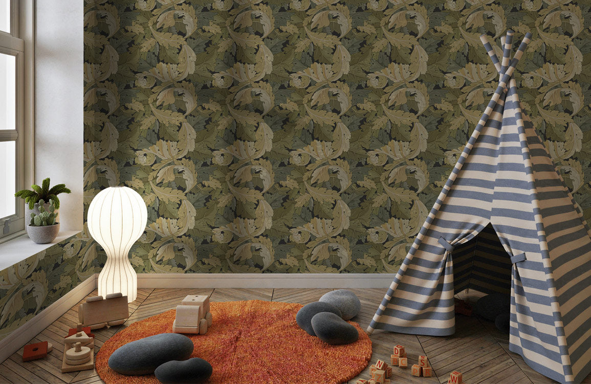 Golden Leaf Harmony Mural Wallpaper in playroom