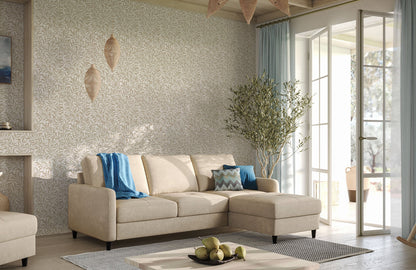 Ivory Leaf Whispers Mural Wallpaper in living room