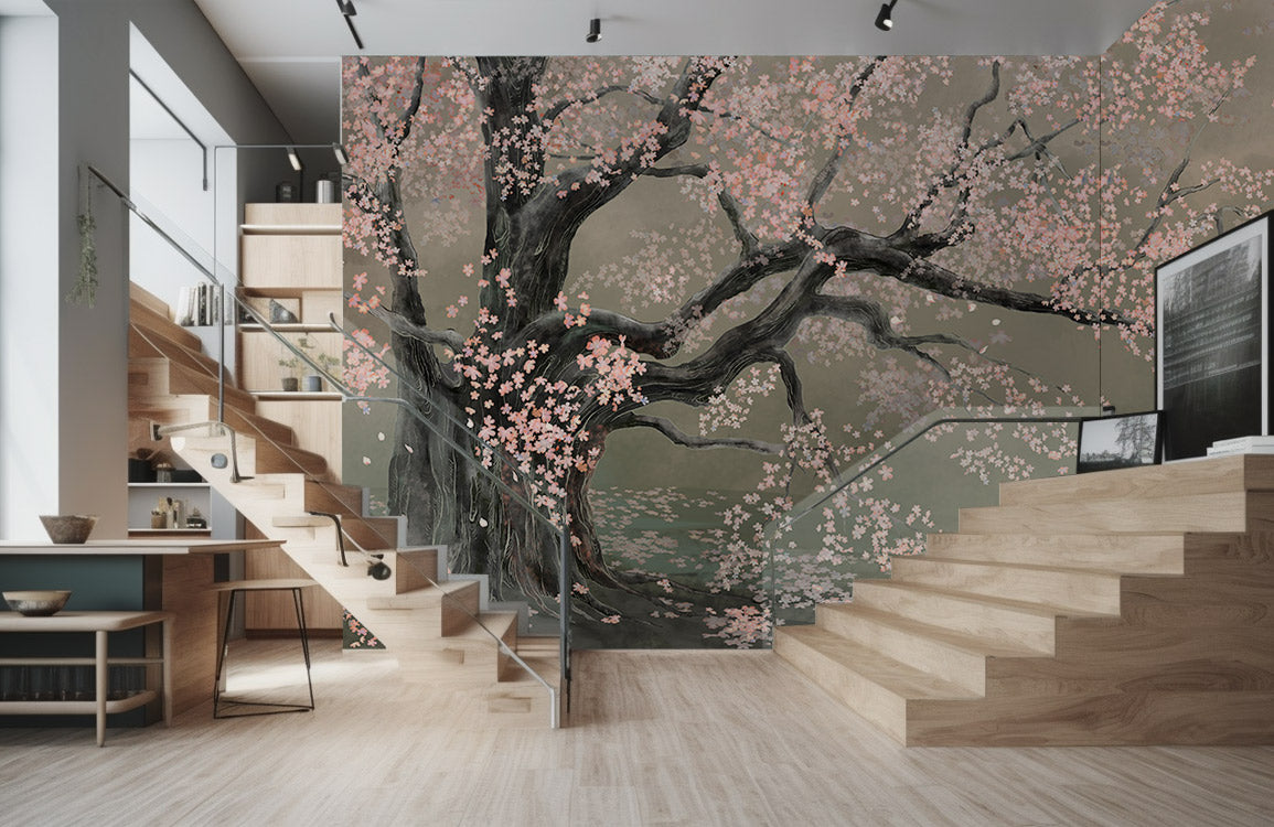 Blossoming Cherry Tree Mural Wallpaper in hallway