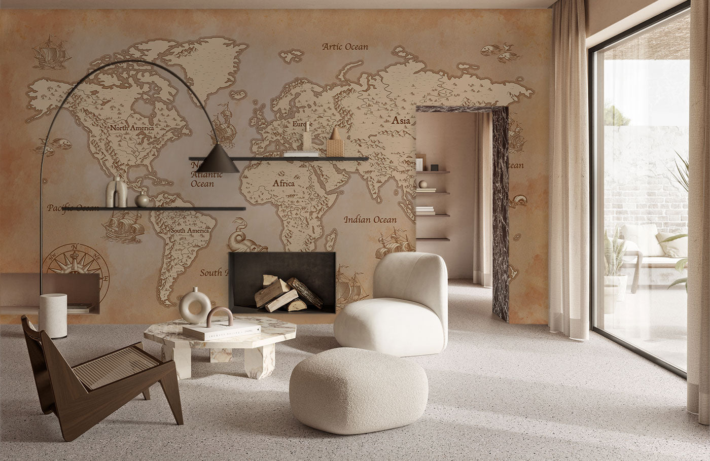 Vintage World Map Nautical Wallpaper