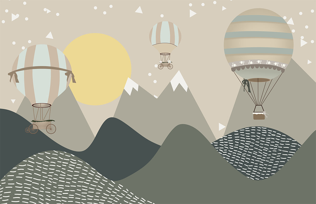 Whimsical Hot Air Balloon Mural Wallpaper