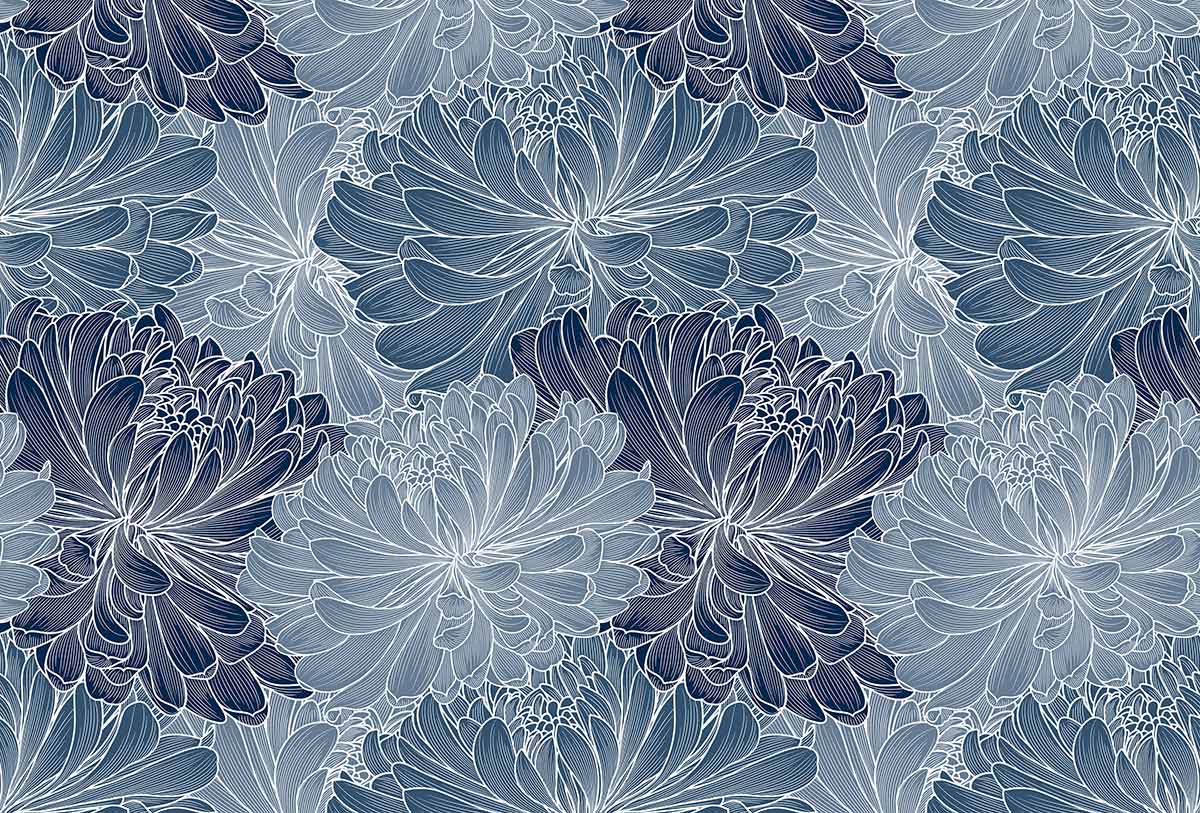 Elegant Blue Floral Abstract Mural Wallpaper