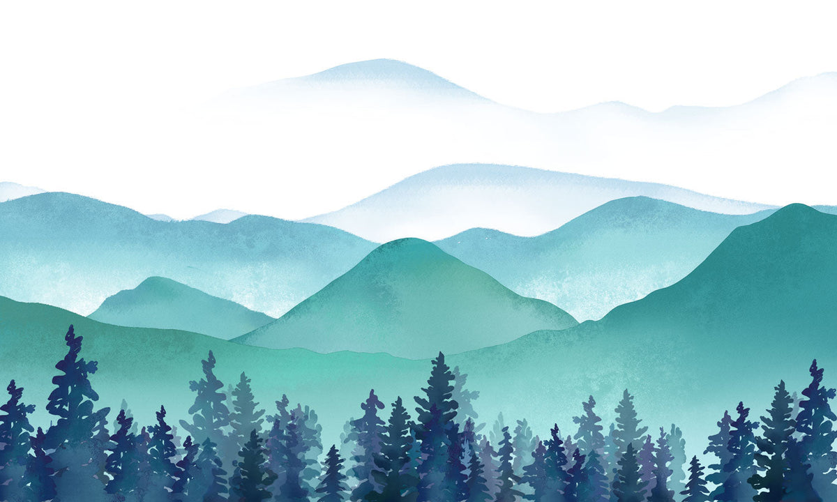 Papier Peint Panoramique Montagne et Forêt Aquarelle