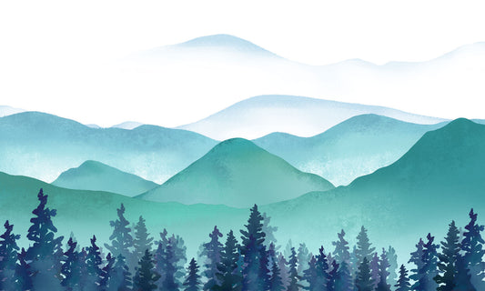 Misty Mountain Landscape Watercolor Mural Wallpaper