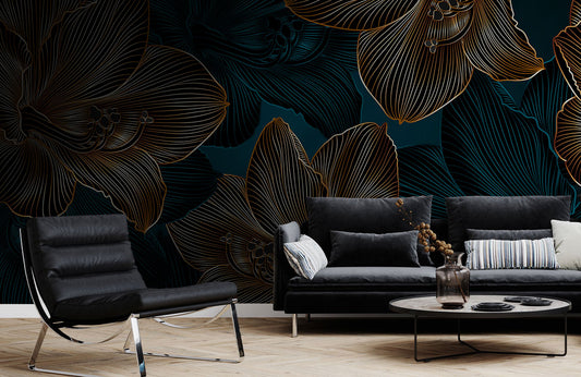 Golden Bloom Symphony Mural Wallpaper
