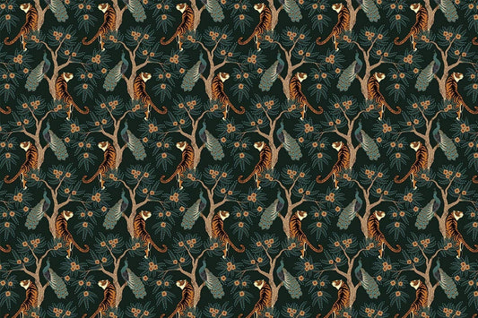 Elegant Dark Green Jungle Wildlife Pattern Wallpaper for Exotic Interiors