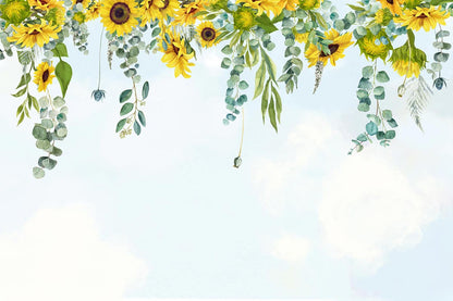 unique fresh upside sunflowers mural wallpaper