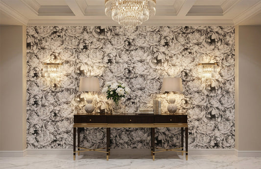 Vintage Grey Peony Pattern Wallpaper